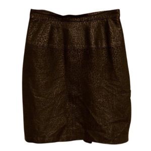 Vintage Black Leather Leopard Pencil Skirt